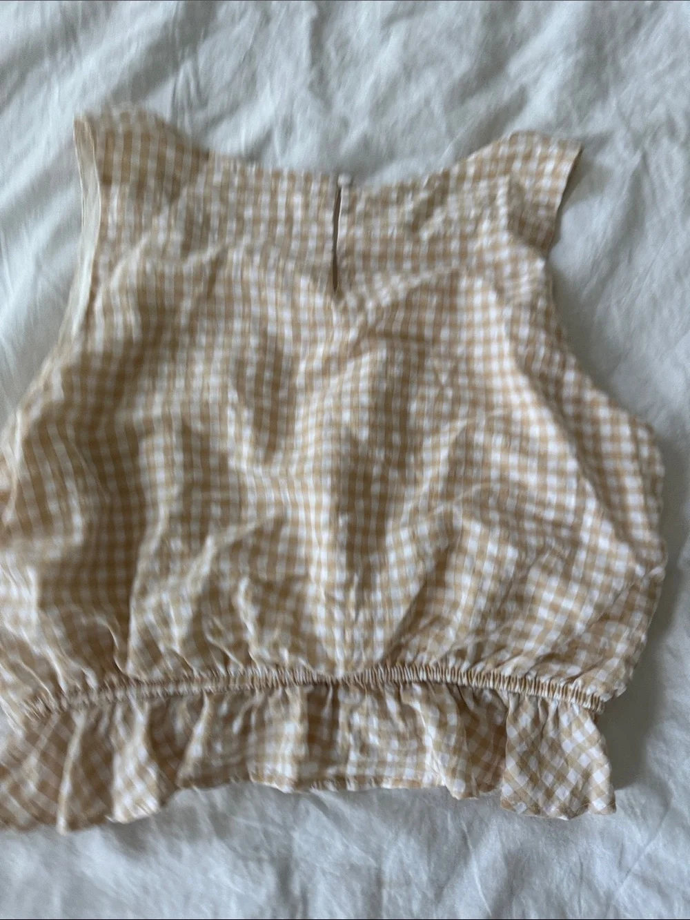 Beige Gingham Ruffle Tank & Shorts Set - Picture 3 of 5